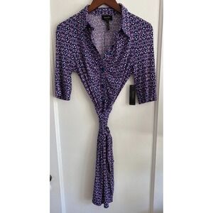 NWT‎ Laundry by Shelli Segal Poseidon Print Dress 3/4 Sleeve Belt SIze 8